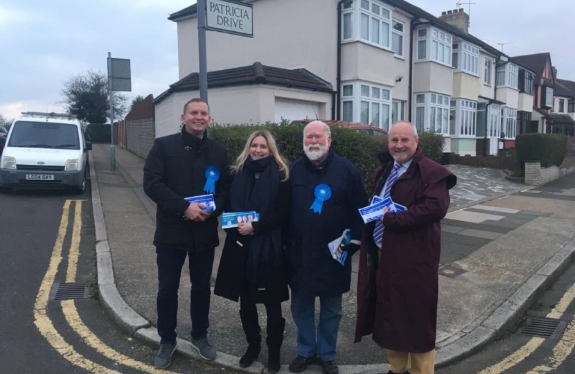 Saint Andrews Conservative Action Team: Richard Rimkus, Julia Lopez MP, Cllr John Mylod, and Chris Sutton