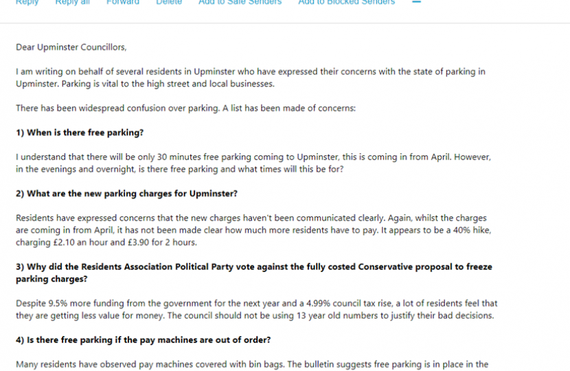 Parking Email Upminster P1